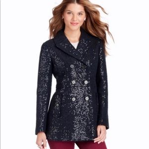 Ann Taylor Loft Navy Blue Sequin Coat; NWOT